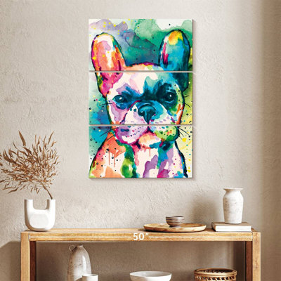 Bouledogue français, peinture, éclaboussures, 3 pièces