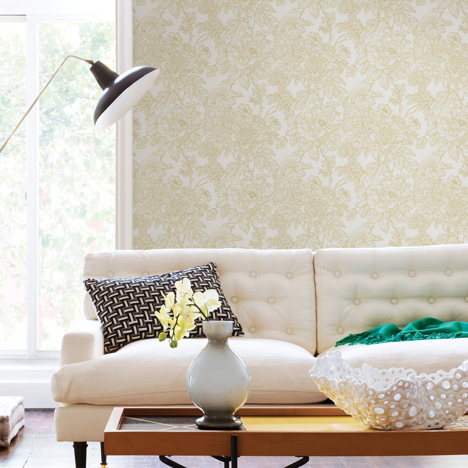 Viola Floral Wallpaper, Mustard