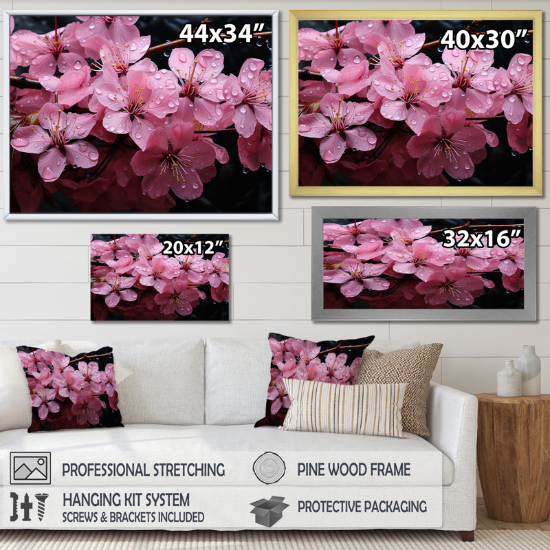 Fleur de cerisier rose, joyau de jardin II - art mural cerisier en fleurs, H 30 po x l 40 po x P 1,5 po