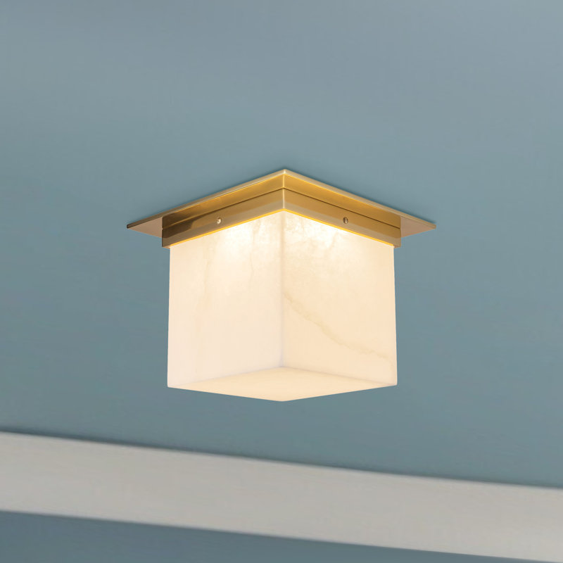Mineral 11-in Brass Flush Mount, Brass, Alabaster