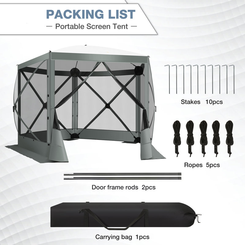 10FTx10FT Screen Room with Mosquito Netting, Grey