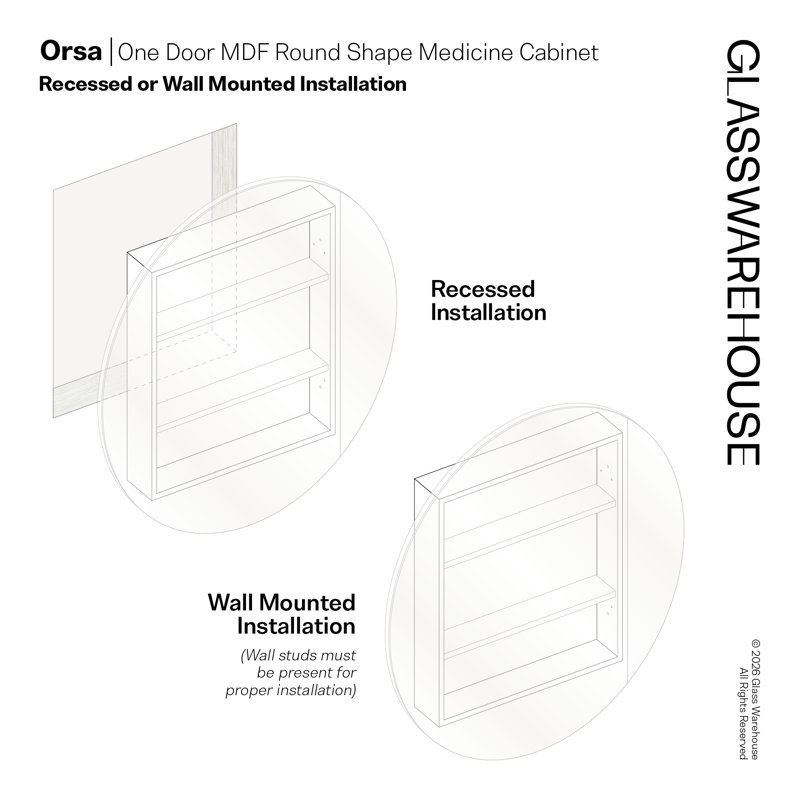Recessed Frameless Single Door Medicine Cabinet with Adjustable Shelves, 36" H x 36" W x 4.75" D