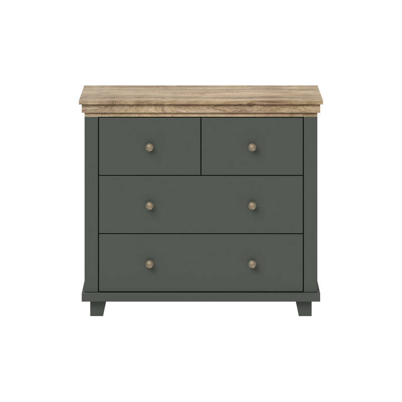 Sandidge 6 Drawer Highboard, 81cm H x 90cm W x 42cm D, Green/Lefkas Oak