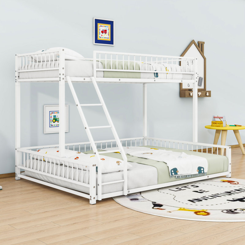 Metal Bunk Bed With Ladder And Slats, Twin XL Over Queen, White