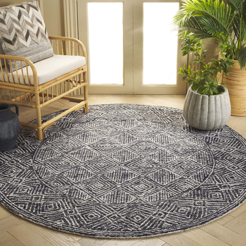 Kaitlee Hand Tufted Wool Pile Geometric Rug, Round 6'