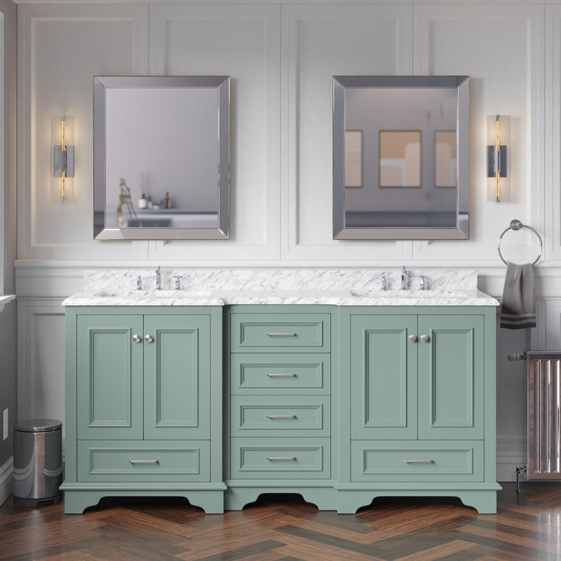 Ensemble de meuble-lavabo double 72 po Loughlam, Marbre de Carrare, Vert sauge