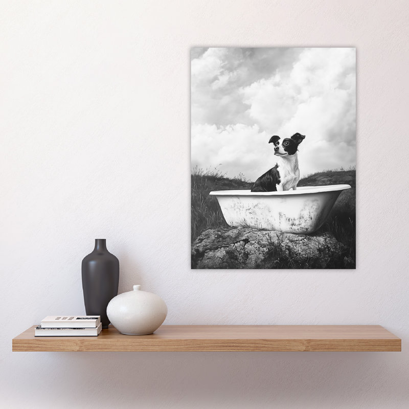 Dog Lover Puppy in Bathtub Surreal Wall Art Print