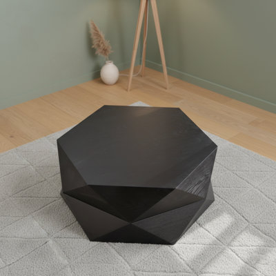 Table basse 36,61 po de style rétro avec plateau escamotable Polygon, avec rangement caché et placage en bois massif pour le salon, la chambre à coucher et le bureau