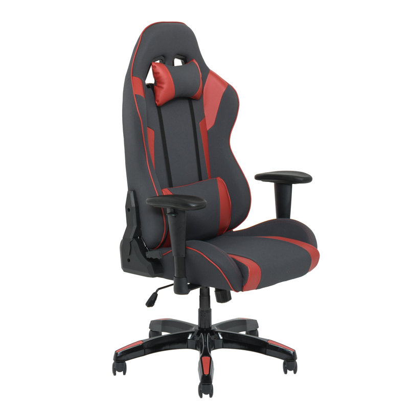 Latitude Run® Adjustable Reclining Ergonomic Swiveling PC & Racing Game Chair, Gray/Red