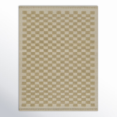 Azle Beige Tan Hand-Woven Checkered Wool Rug