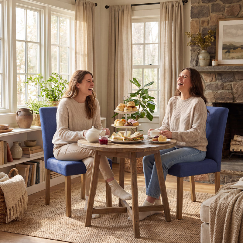 Modern Upholstered Dining Chair, Fabric Parsons Kitchen Chair, High Back Side Chair with Solid Wood Legs, Blue