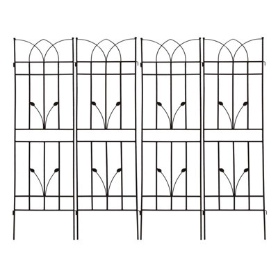 Paquet de 4 treillis de jardin en métal, support de plante grimpante antirouille pour fleurs d'extérieur 71 po x 17,7 po, noir