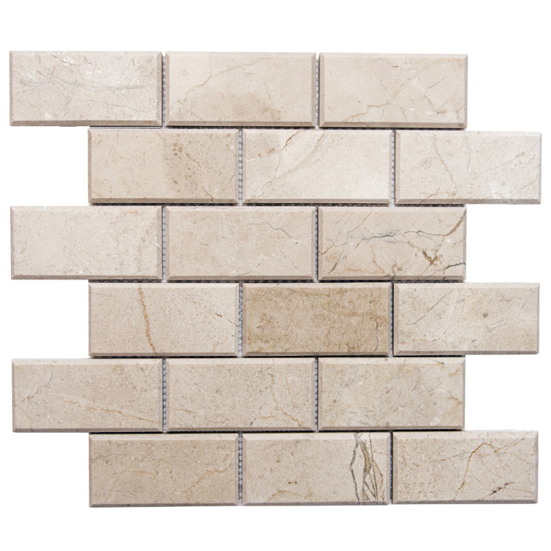 Santorini 2" x 4" Beveled Marble Mosaic Sheet Tile, Cream