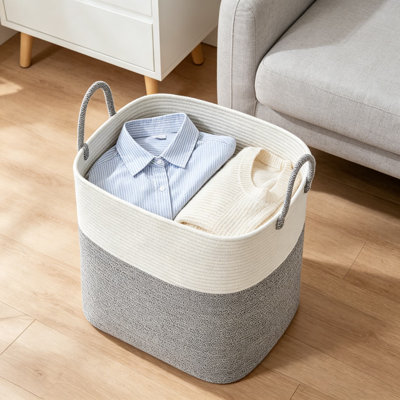 Laundry Basket With Handles, Tall Large 85L Cotton Rope Hamper For Blankets And Clothes, Handcrafted Woven Storage Basket For Bedroom, Living Room, Aesthetic Home Organization