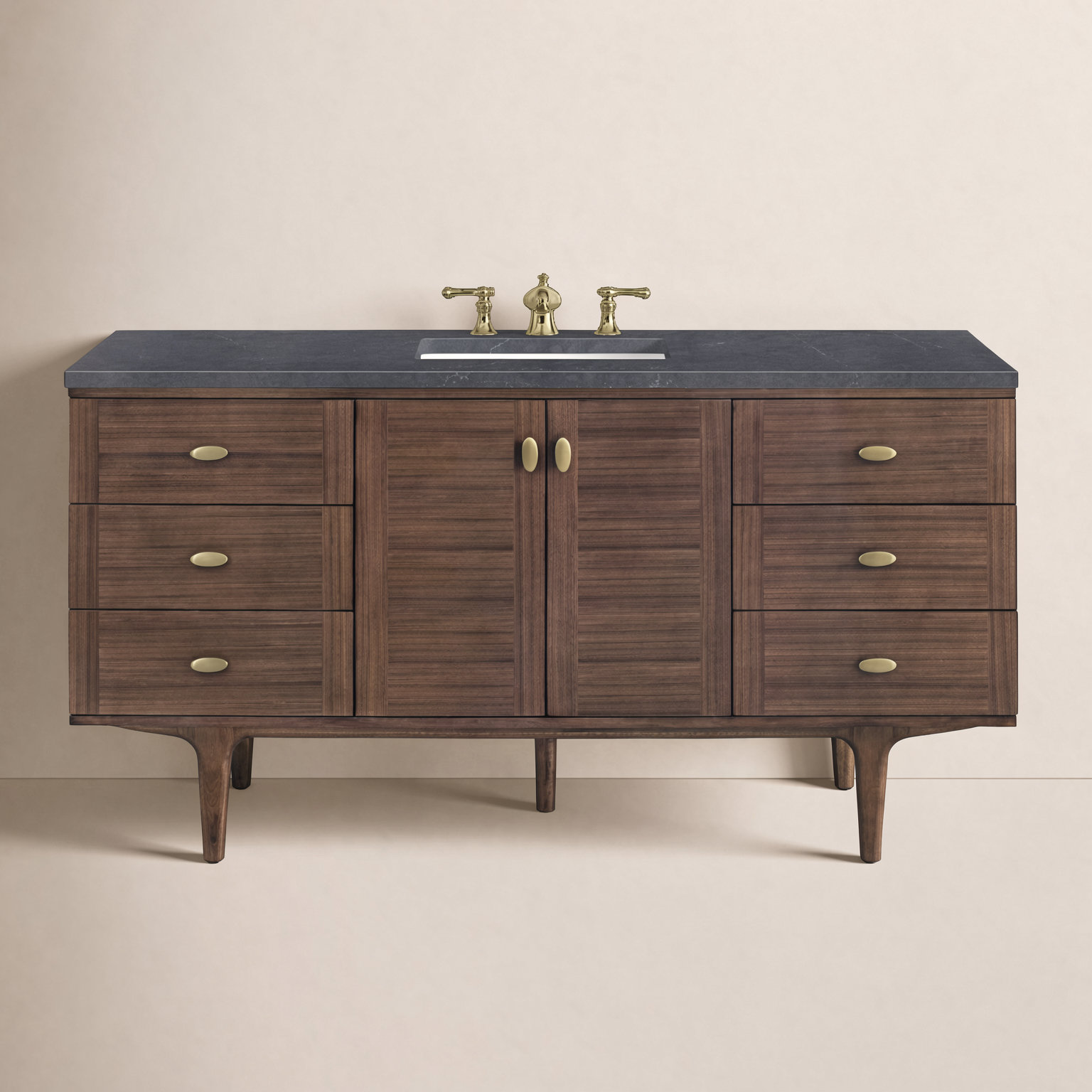 Aliza 60" Carrara Marble Single Bathroom Vanity, Charcoal Soapstone, 8" Widespread