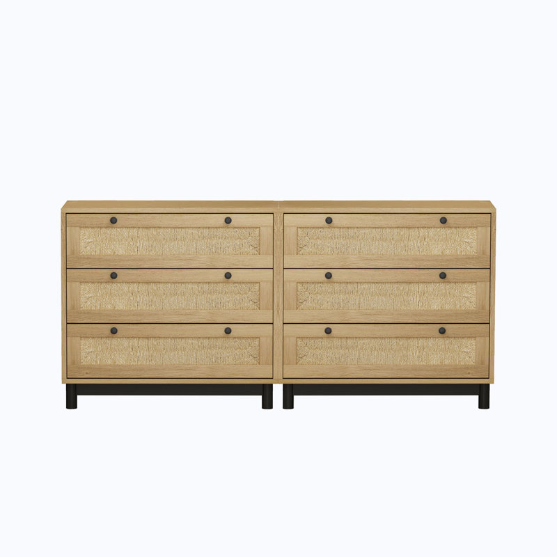 Storage Chest with 3-Drawers,Set of 2, Oak