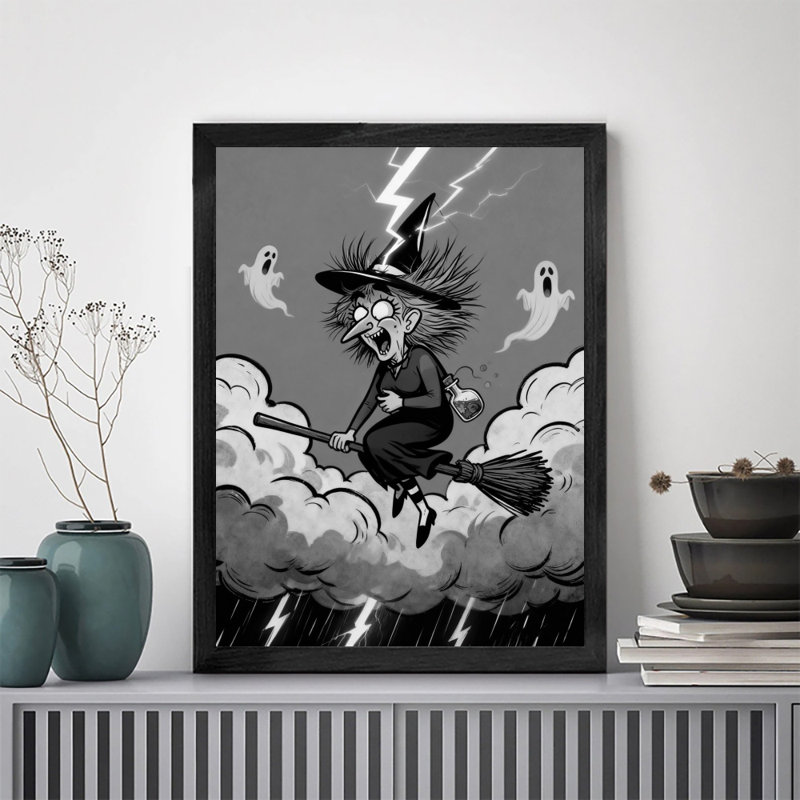 Art encadré noir, "Witch's Horror Flight", reproduction d'art rétro, H 17 po x l 13 po