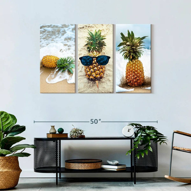 Ensemble de 3 pièces d'ananas sur toile, H 28 po x l 45 po x P 1,25 po