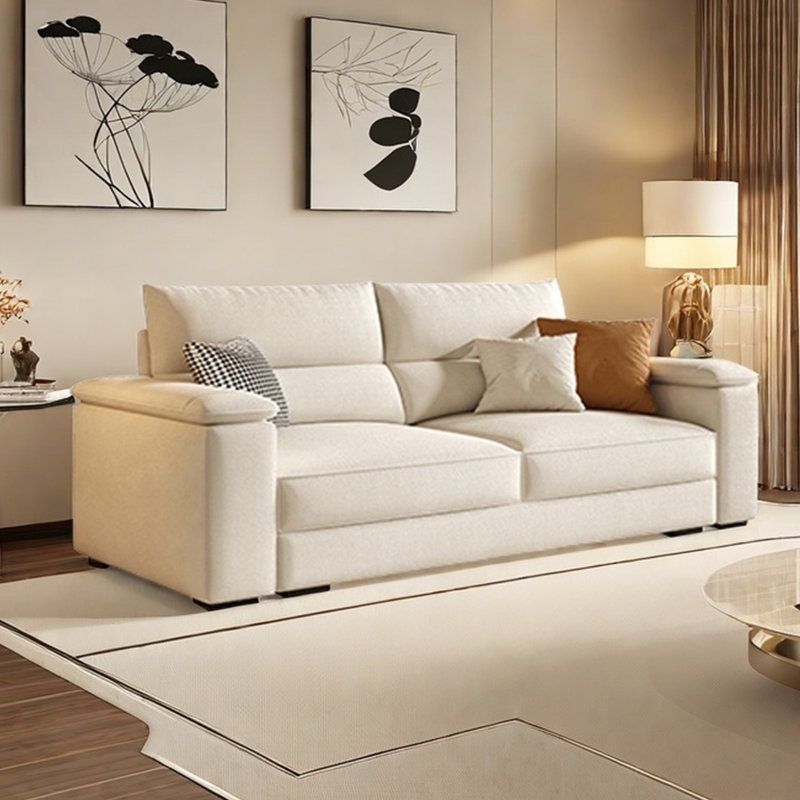 Canapé droit simple moderne de style crème, H 37 po x l 86,61 po x P 37,79 po