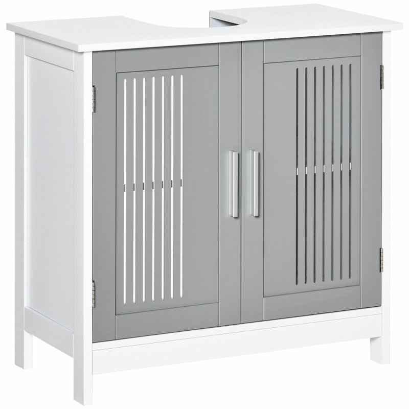 Modern Pedestal Under Sink Cabinet with 2 Doors,Space Saving Vanity Cabinet with Adjustable Shelves for Barhroom, Gray/White