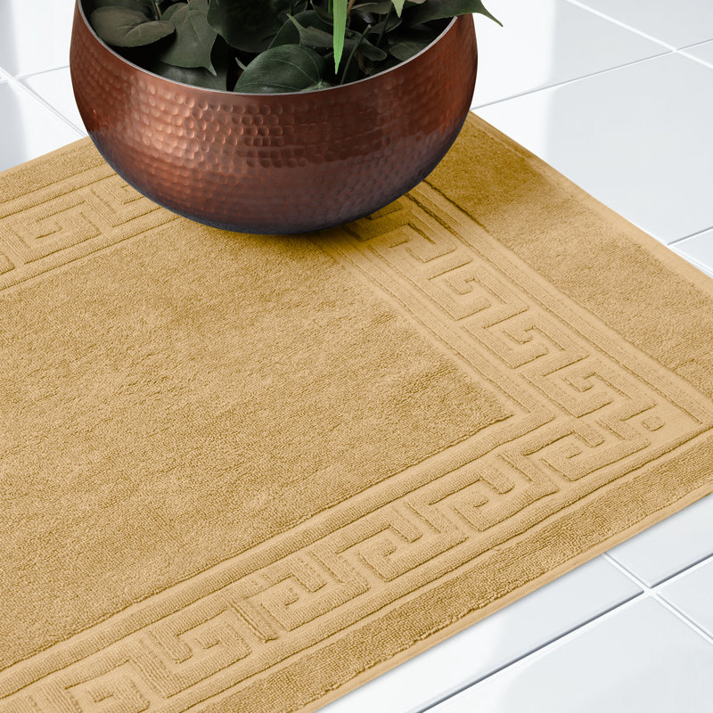 Subra Rectangular Cotton Reversible Greek Key Infinity Border 2 Piece Bath Mat, Toast