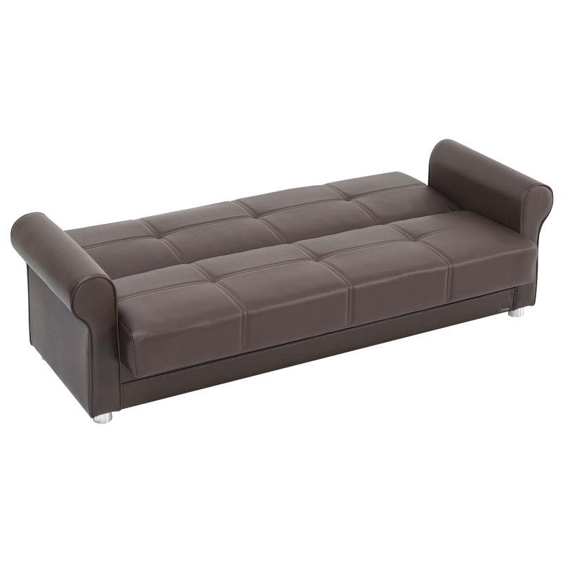 Canapé-lit rembourré convertible avec rangement, Brun