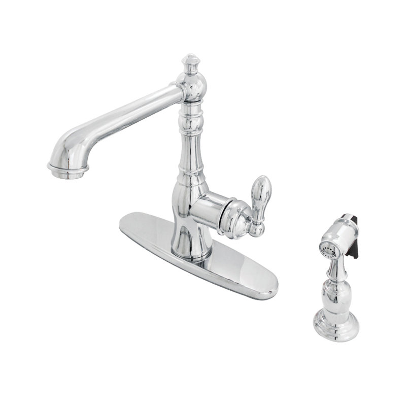 Kingston Brass American Classic Single-Handle Deck Mount Faucet, Polished Chrome, With Spray