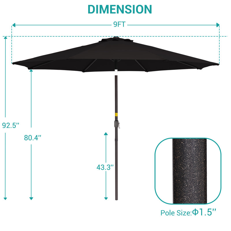 Parasol de marché 9 pi Bevers, Noir
