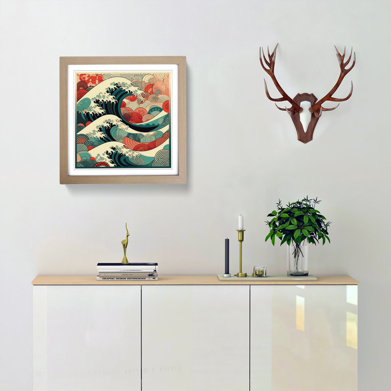 Japanese Wave Geometric - Framed Print, Oak