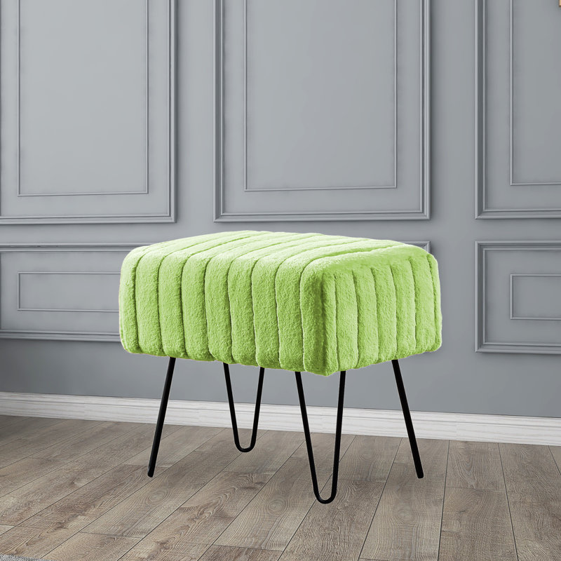 48.3cm Wide Rectangle Solid Colour Standard Ottoman, Nile Green Faux Fur