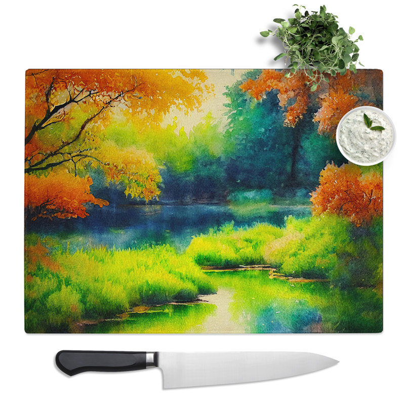 Watercolour Pond Vol.3  Glass Chopping Board