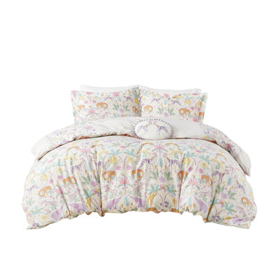 Cotton Duvet Cover With Cheerful Jungle Print For Reversible A ' Bedroom