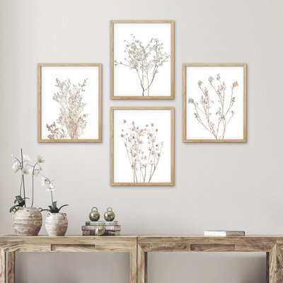 " IDEA4WALL Framed Pastel Brown Forest Plant Variety Wall Art, Set Of 4 Nature Wilderness Wall Decor Prints, Botanical Floral Wall Decor For Living Room, Bedroom " 4 - Pieces