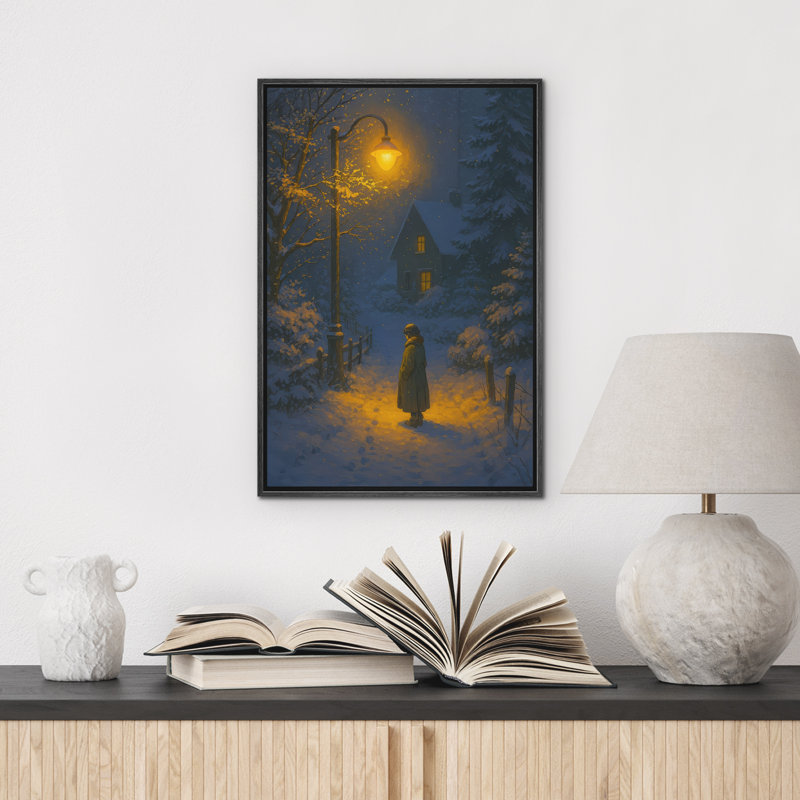 Hiver, art mural, impression sur toile encadrée, décoration de Noël, H 36 po x l 24 po, Noir