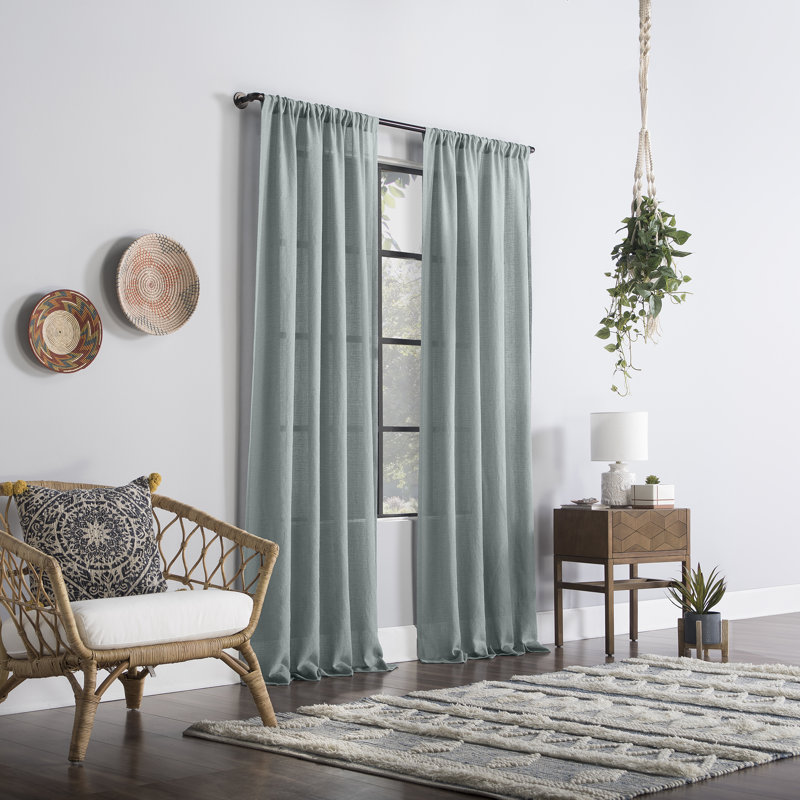 Panneau de rideau diaphane avec passe-tringle Cyon, l 52" x L 63", Bleu poudreux