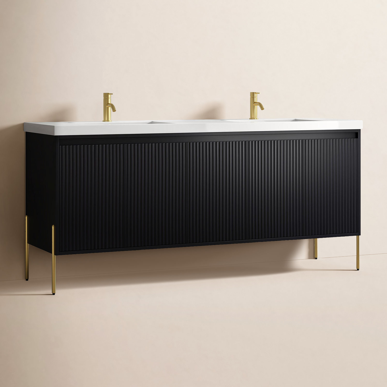 Socwell 73" Double Bathroom Vanity, Charcoal, White