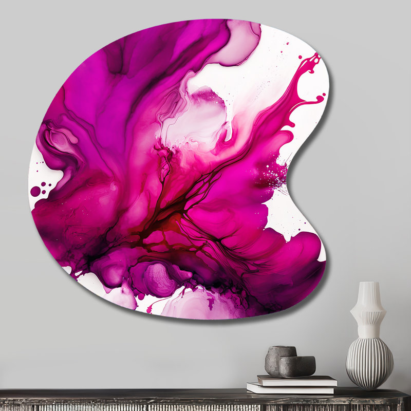 Ancien mystère in Viva Magenta II - art mural asymétrique abstrait en forme de goutte d'encre liquide, H 27 po x l 27 po