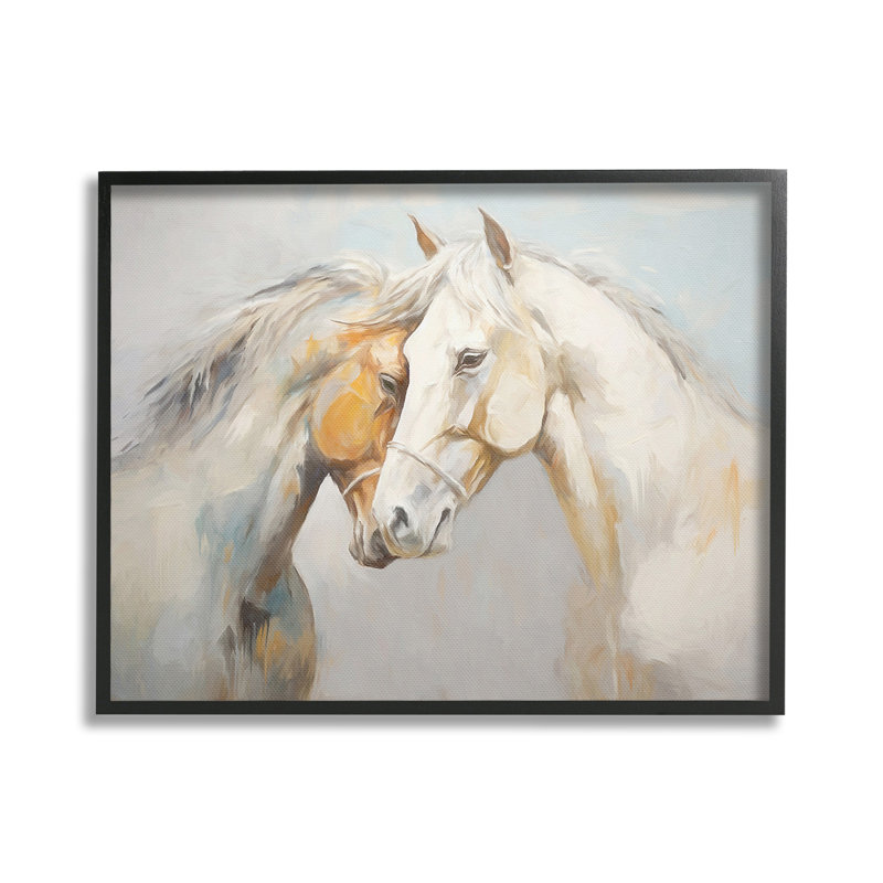 «Grey Horse Hugs», art de la giclée par Ramona Murdock, Giclée encadrée noir minuit, H 16 po x l 20 po