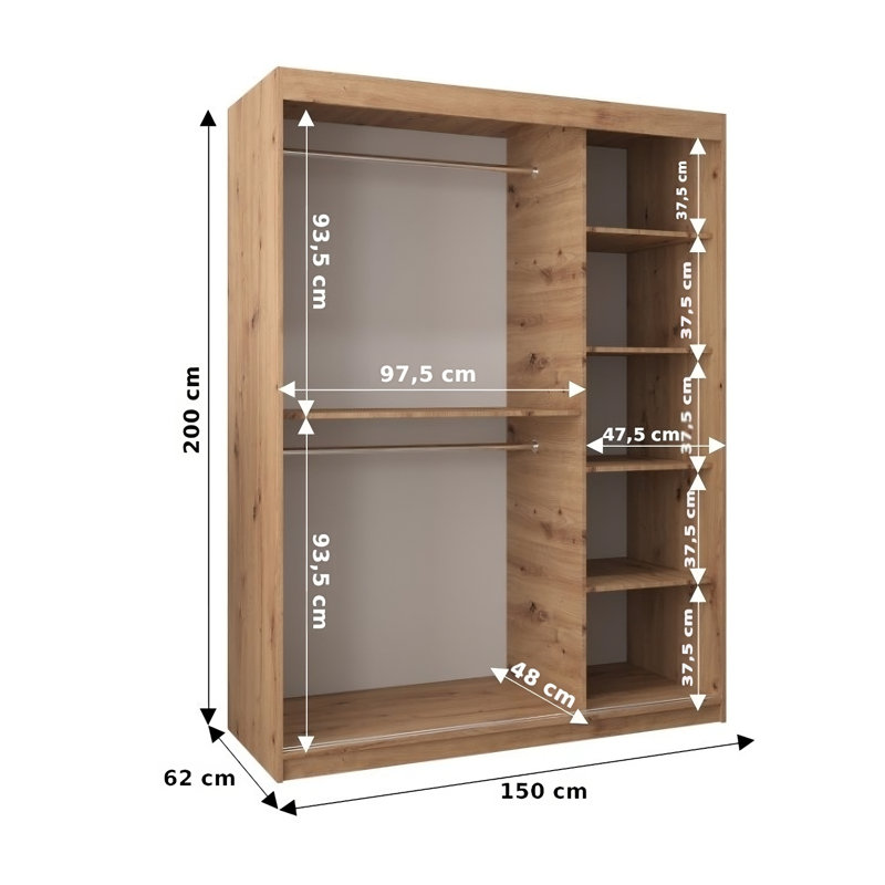 Abdulkhalek 2 Door Manufactured Wood Wardrobe, Sonoma Oak