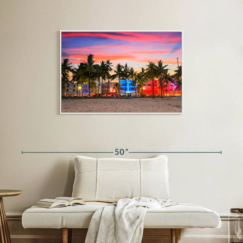 Miami Beach, États-Unis, Cadre flottant blanc, 37 po x 25 po