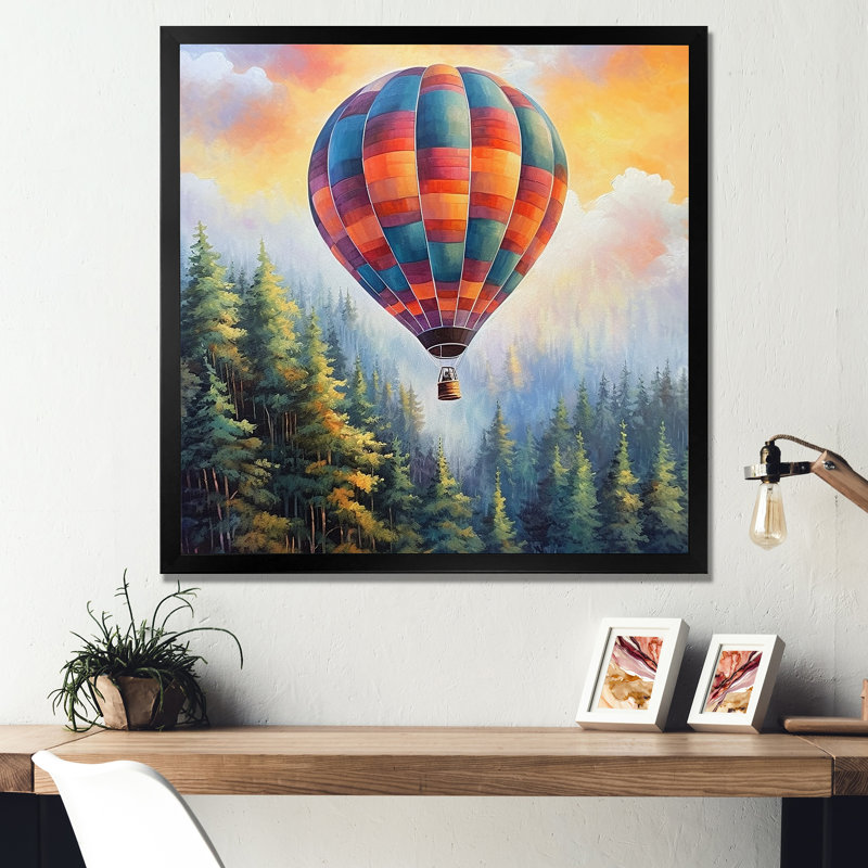 «Forest View Hot Air Balloon Adventure», reproduction sur toile, Cadre simple noir, H 16 po x l 16 po x P 1 po