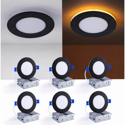 6-Pack Modern Ultra-Thin LED Recessed Ceiling Light Fixtures with 5CCT Dimmable Canless Wafer Kit Black
