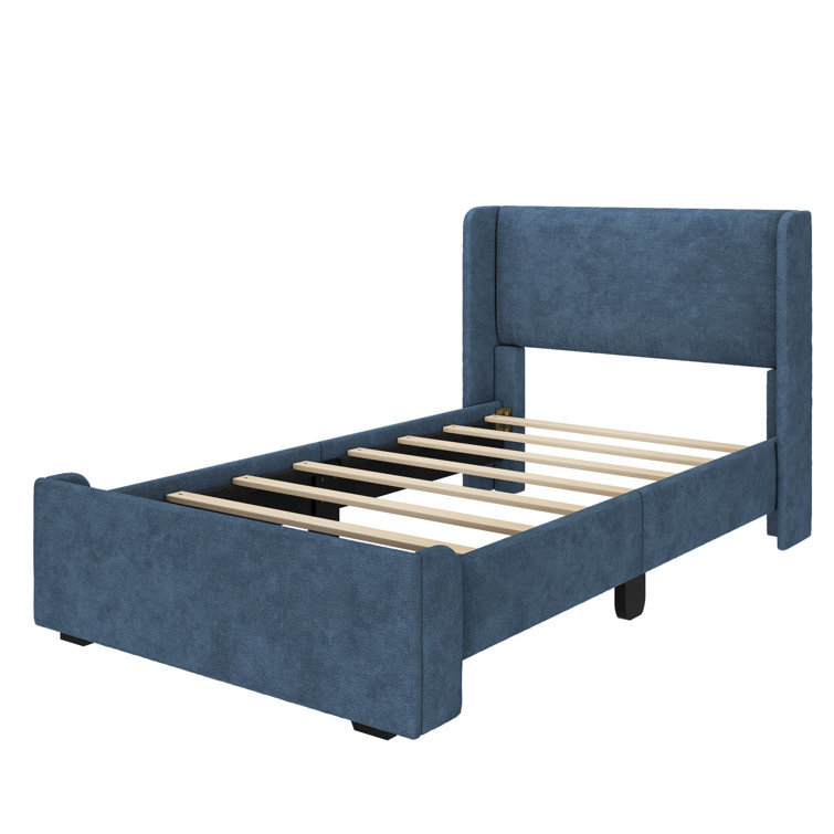 Solid Wood Upholstered Panel Bed with Rectangular Headboard