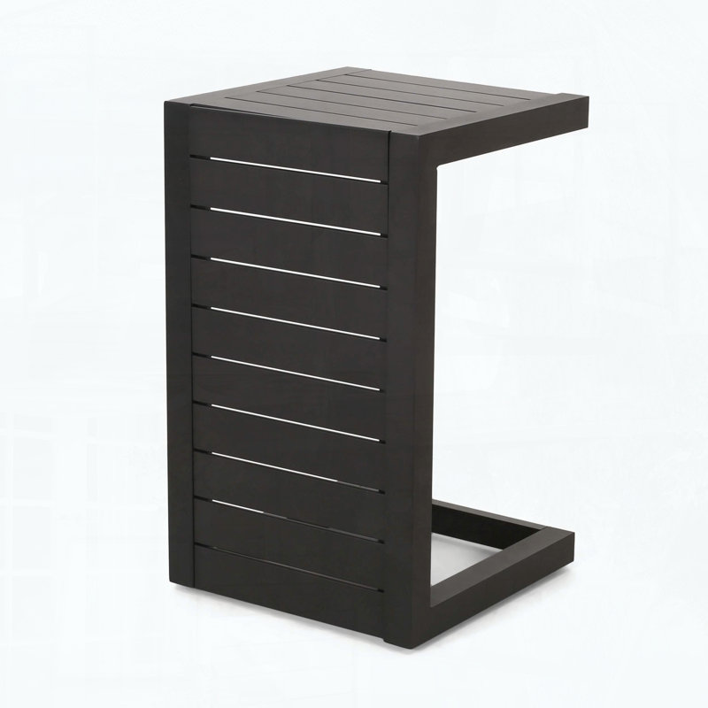 C-Shaped Aluminum Outdoor Side Table, Black