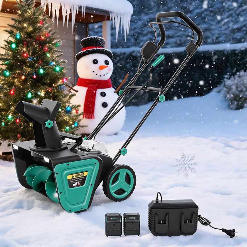 20" Electric Snow Blower, Cordless 2 * 20V 4.0Ah Batteries Dual Port Charger 2 LED Lights Brushless Motor for 20" Width, 10" Depth Path 23FT Throwing Distance, 180° Rotating Chute Walkways Driveways