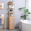 Armoire de salle de bain haute avec tiroir et tablettes à lattes, tour en lin de bambou mince avec porte à persiennes