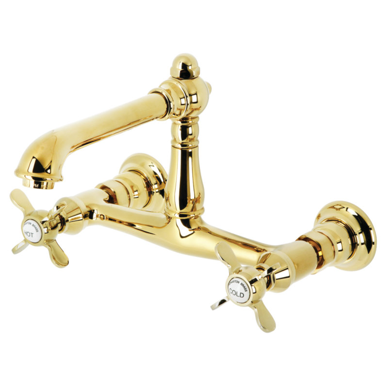 Kingston Brass Essex Two-Handle 2-Hole Wall Mount Bathroom Faucet, Polished Brass