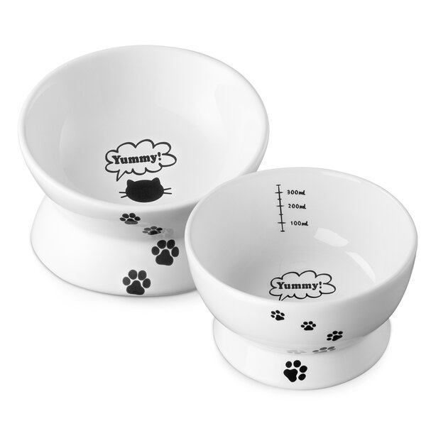 Small Ceramic Cat Food Bowl - Wide Shallow Cat Bowl with Non-Slip Mat -  Whisker Friendly Cat Feeding Bowls - Japanese Style Cute Cat Dish - Cat  Plates