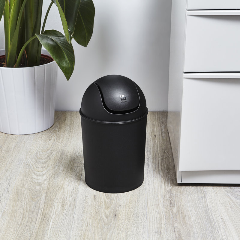 Black Plastic Swing-Top Mini Wastebasket, 1.25 Gallons