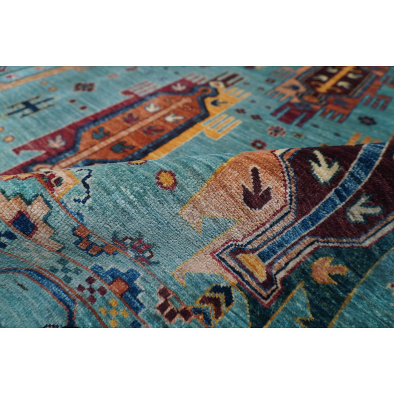 Wool Oriental Area Rug in Light Blue